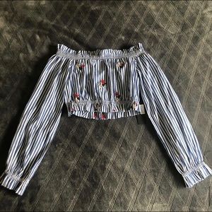 Striped floral crop top blouse